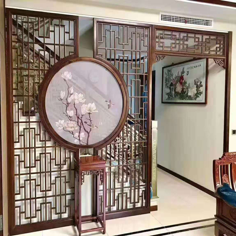 森美人新中式仿古窗实木花格隔断墙现代简约客厅玄关折叠移动屏风格栅