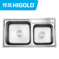 HIGOLD/悍高 304不锈钢水槽 厨房洗菜盆 洗碗池双槽 厨盆加厚拉丝水槽套餐