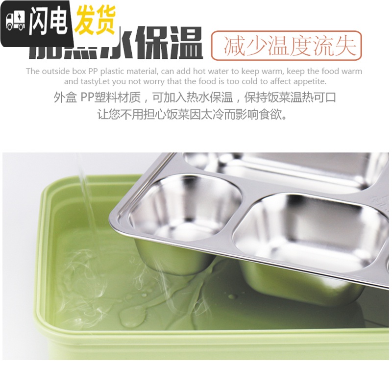 三维工匠304不锈钢加深便当快餐盒食堂密封汤碗成人学生5格快餐盘 级盖304-五格-北欧蓝+汤碗+袋饭盒/提锅高清大图