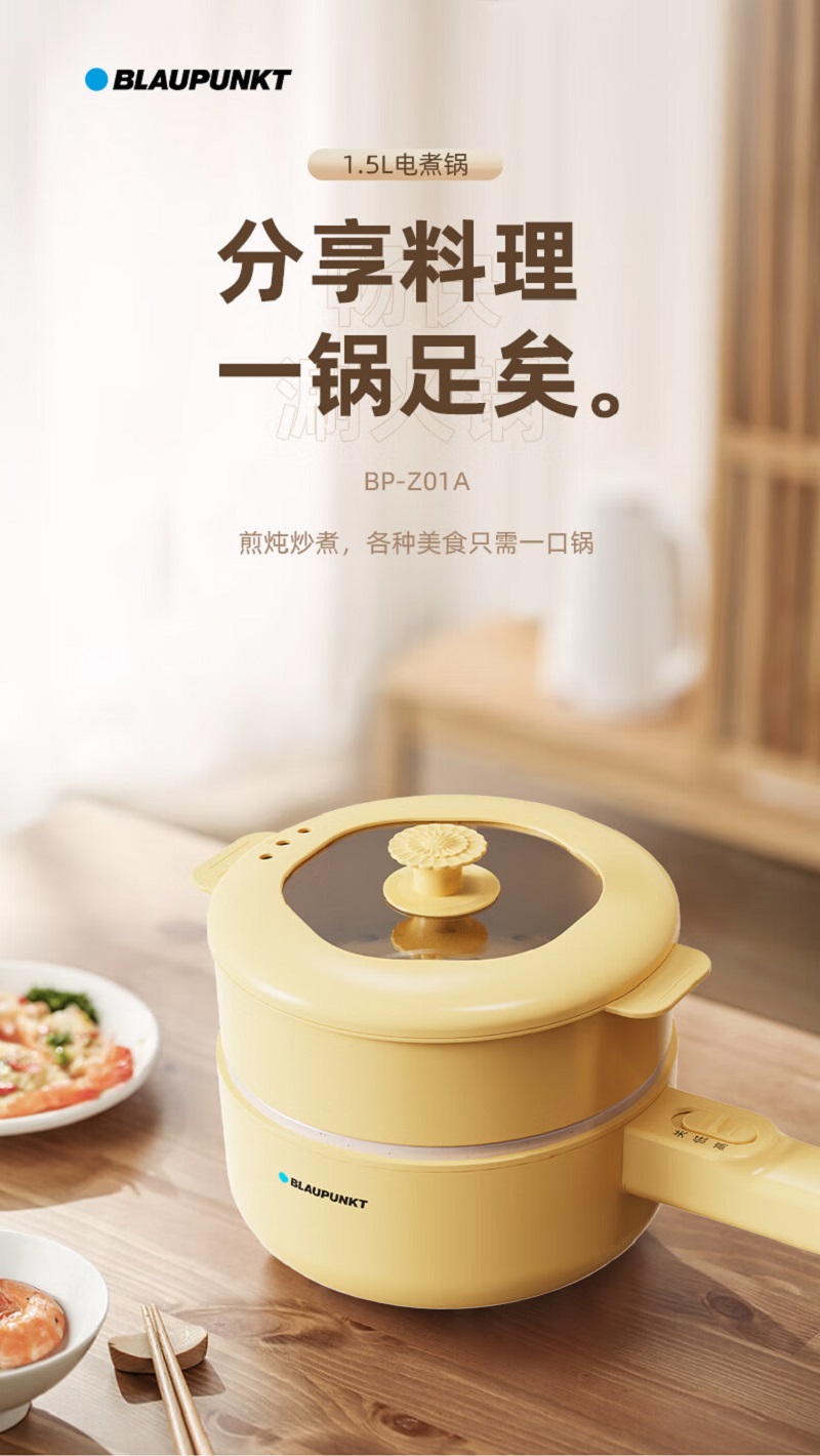 蓝宝(BLAUPUNKT)小型电炒锅电热锅蒸煮一体 电炖锅(带蒸笼)BP-Z01A