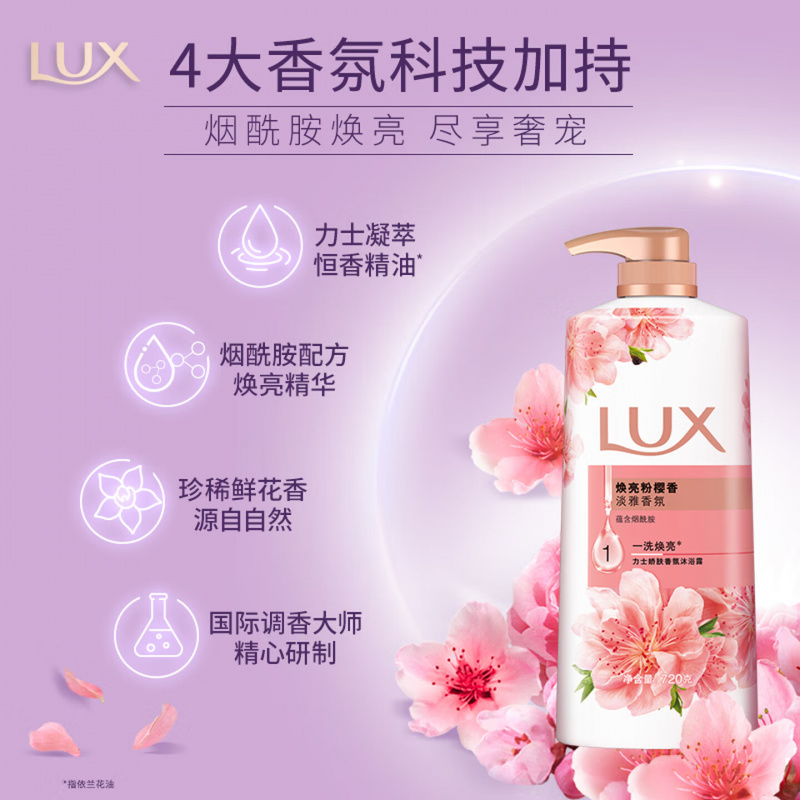 力士(LUX)焕亮粉樱香 淡雅香氛 爽肤沐浴乳720g 留香高清大图