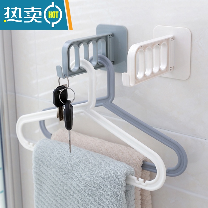 敬平衣架收纳器免打孔壁挂夹子整理架挂钩阳台不锈钢晾放 白色2个装 不锈钢款 1个衣夹高清大图