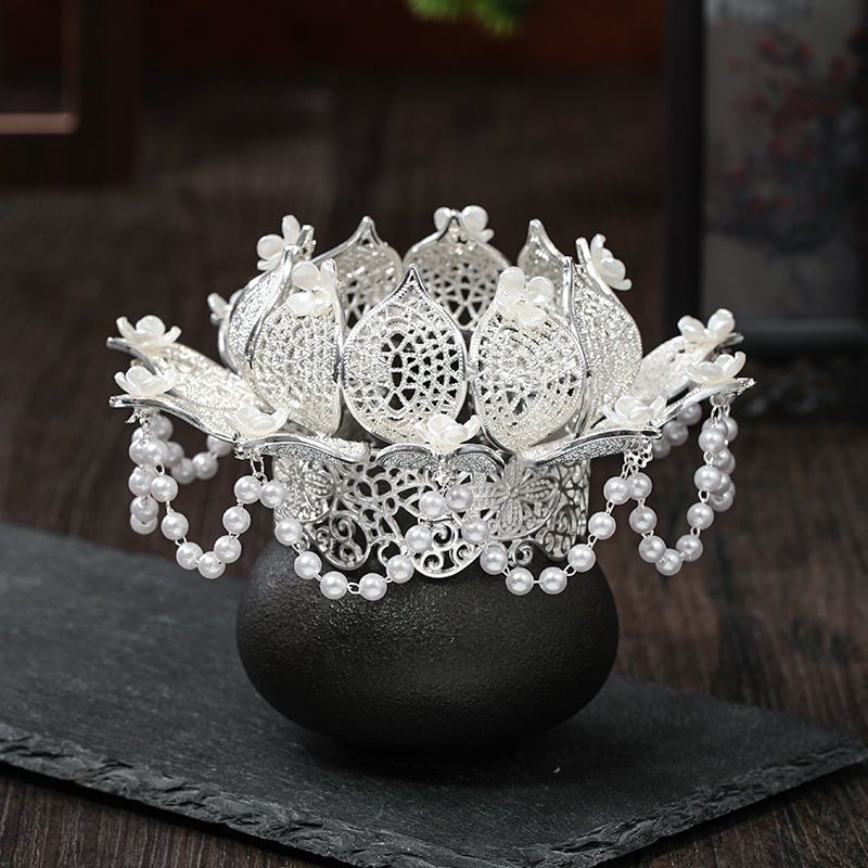 汉服头饰莲花冠步摇发冠女古风饰品明制配饰宫廷皇冠宋制发饰 款式一