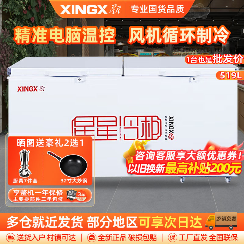 星星(XINGX) BD/BC-519E 519升冰柜 冷柜 卧式大容量商厨商用保鲜设备 深冷速冻 电脑温控