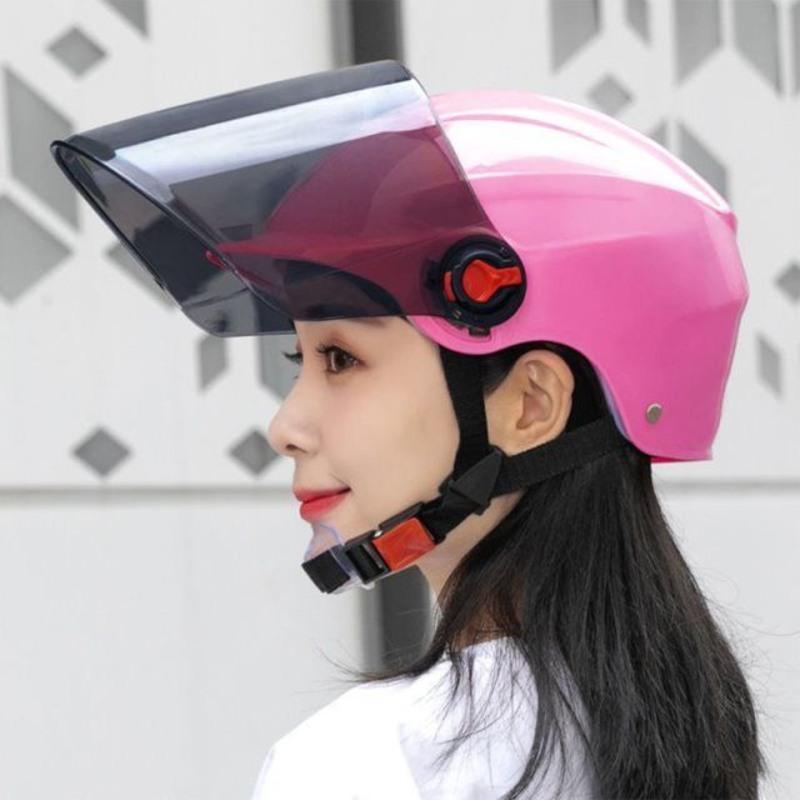 全粉色头盔女夏季防晒男机车炫酷哈雷小学生风扇饿了么复古黄色电动车