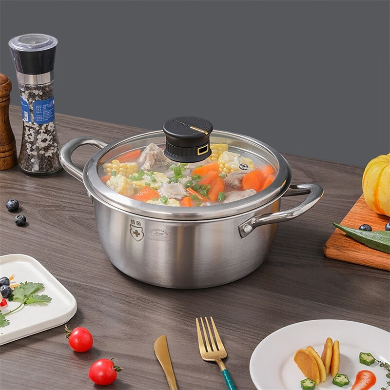 康巴赫 KGT-D22W 锅具 通用炉灶银色22cm 蜂窝五代汤锅抑菌煲汤煮粥防粘炖锅高清大图