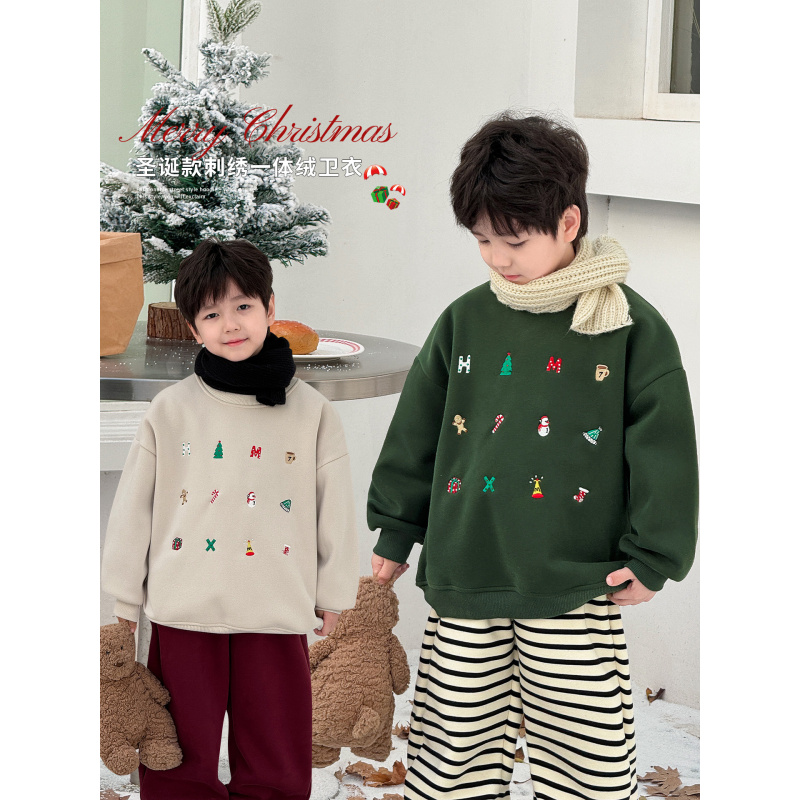 童酷儿童冬款湖州织里童装卡通刺绣一体绒保暖加厚男童卫衣潮