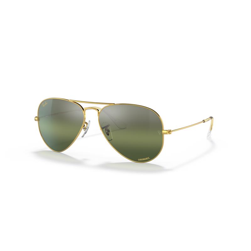 RayBan男款经典飞行员渐变反光蓝闪太阳镜商务休闲潮牌镜框 Gold_Silver/Green_Chromance