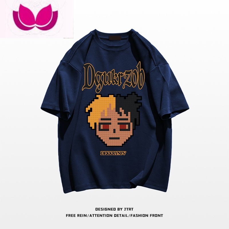 七斓嘻哈hiphop像素风人物印花上衣男ins美式潮牌宽松短袖T恤