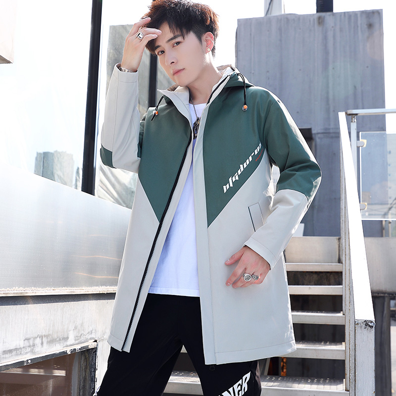 SUNTEK青少年春秋款中长款风衣男春季帅气夹克初中高中学生休闲春装外套风衣高清大图