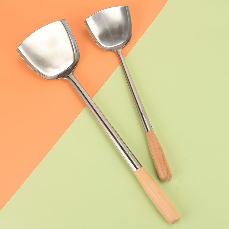 农村锅铲加长长柄大锅铲锅铲商用大号锅铲不锈钢不锈锅铲厨师专用 木