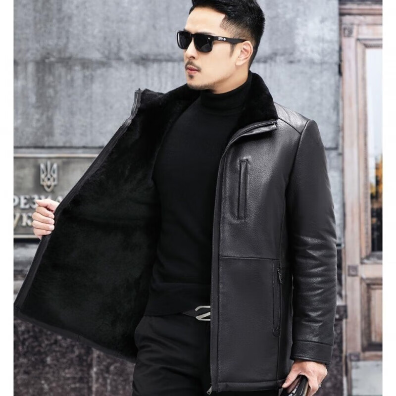轻奢真皮皮衣男皮毛一体中长款山羊皮翻领羊羔毛皮草大衣时尚男装外套