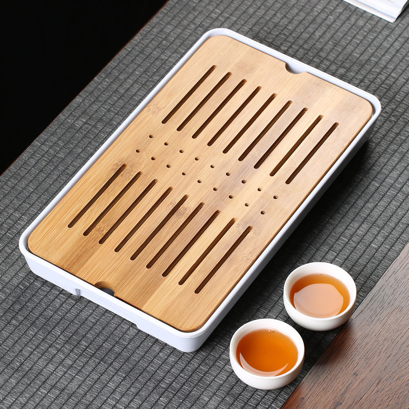 苏氏陶瓷圆形简易家用办公干泡茶盘陶瓷竹 茶台 茶托 茶道 储水 大号长方形形干泡茶盘