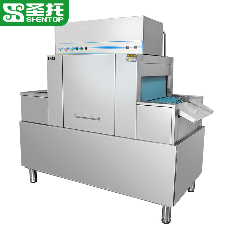 圣托(Shentop)大型单位饭堂平筐式洗碗机 商用大容量不锈钢刷碗机器 单杠双喷淋履带式洗碟机 STW-K16高清大图