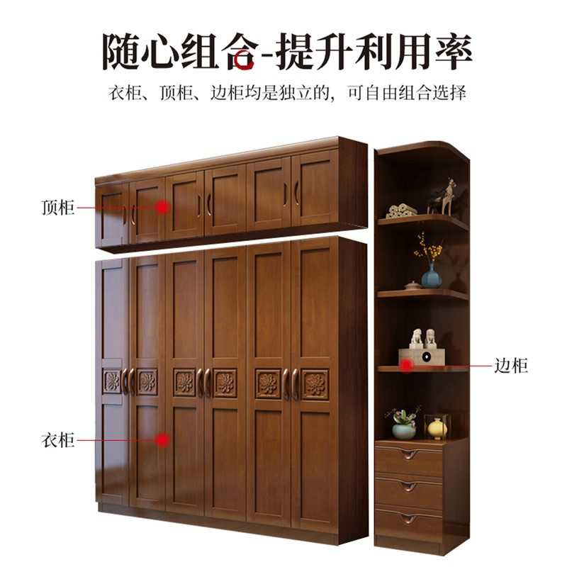 艺可恩实木衣柜家用卧室收纳柜现代简约衣橱出租房用经济型3456门组合柜