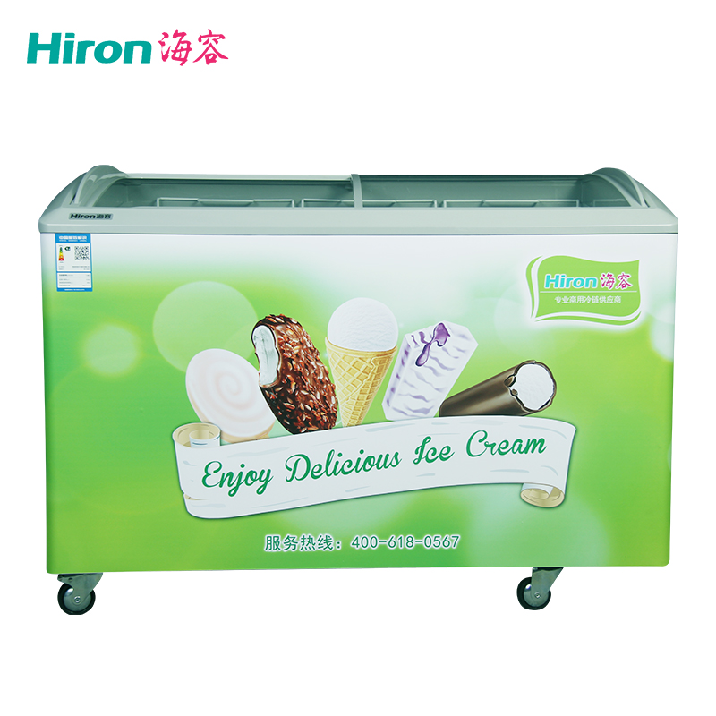 海容(hiron)333升卧式小冰柜商用 弧形玻璃门展示雪糕柜 冷冻冷柜 海鲜柜 肉柜 展示柜SD-333K(-23℃)