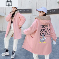 SUNTEK少女外套加绒秋冬装2020新款韩版宽松中长款初中学生加厚风衣服潮风衣
