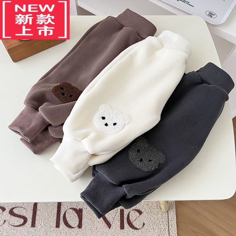 可莉允婴儿一体绒裤子秋冬装加绒男童1岁女宝宝大屁屁裤2保暖膝盖熊pp裤保暖裤图片