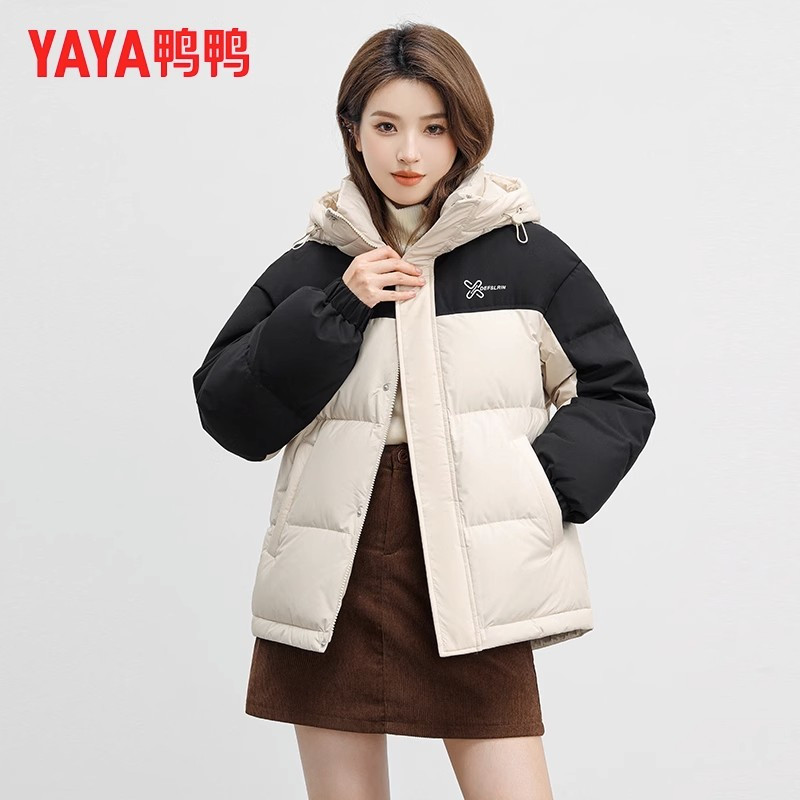 鸭鸭鹅绒羽绒服女冬季短款2023年新款撞色加厚小个子情侣款外套