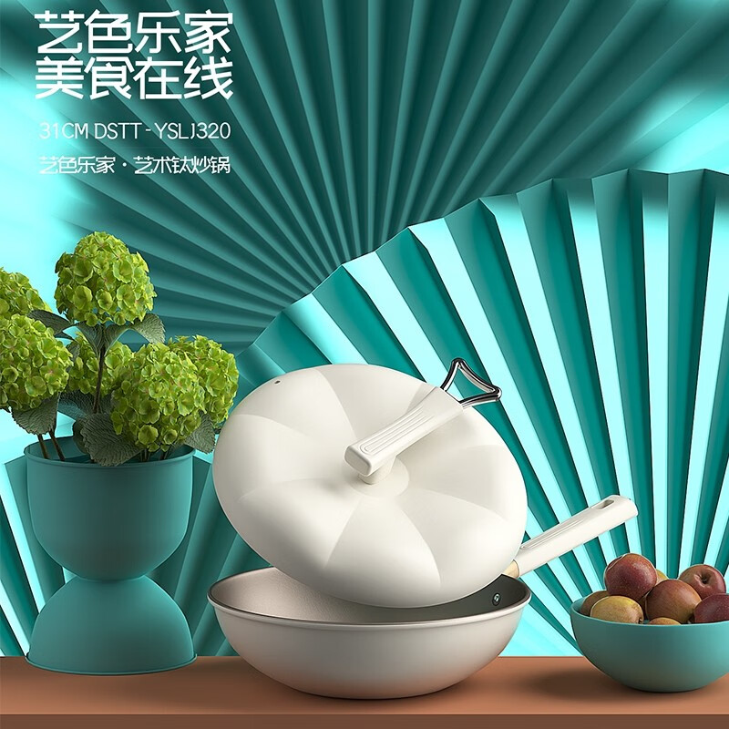 都市太太(Dstt)艺色乐家炒锅钛涂层不粘锅燃气灶电磁炉通用白色 DSTT-YSLJ320高清大图
