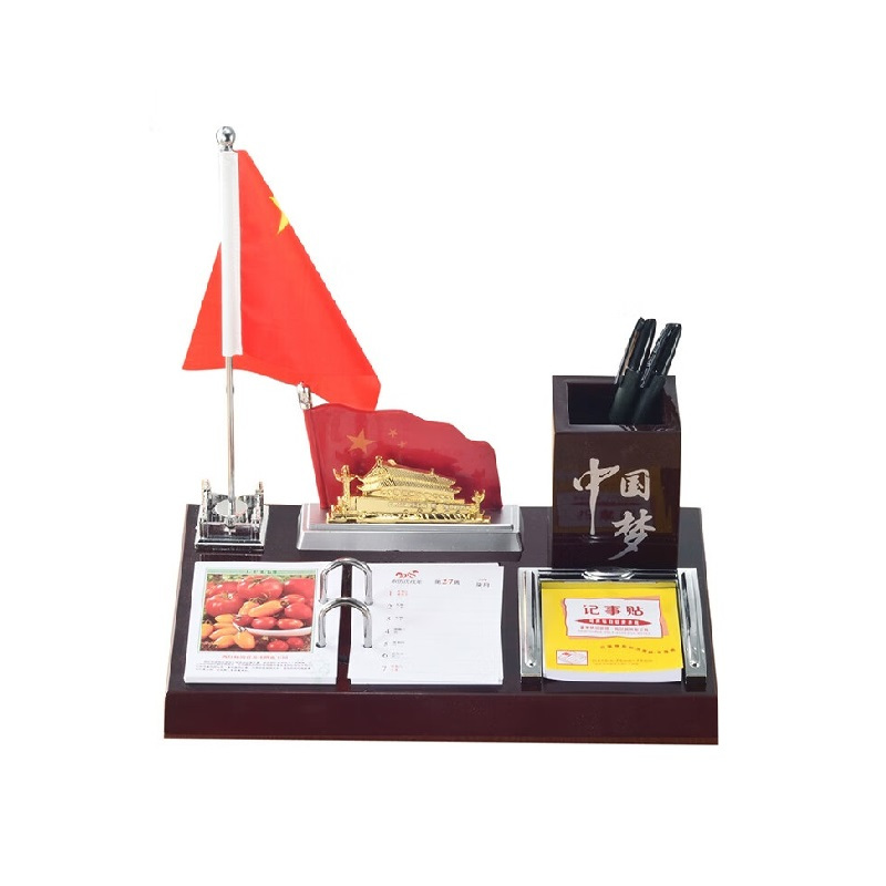 迅火 台历架木制笔筒日历简约记事桌面计划本商务办公桌面摆件日历 中国梦30*20CM