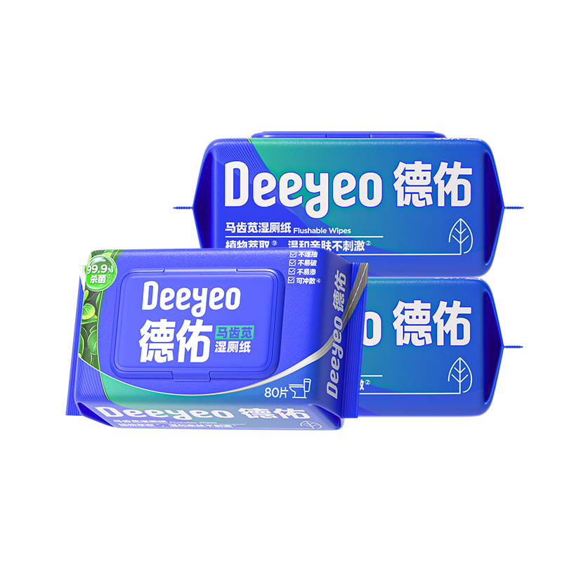 德佑马齿苋湿厕纸80片3包装