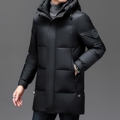 免洗哑面羽绒服男士中长款冬季新款学生加厚保暖连帽宽松外羽绒服男士冬季加厚保暖羽绒外套男装轻奢羽绒衣高端白鸭绒羽绒外套 绿色 185/96A