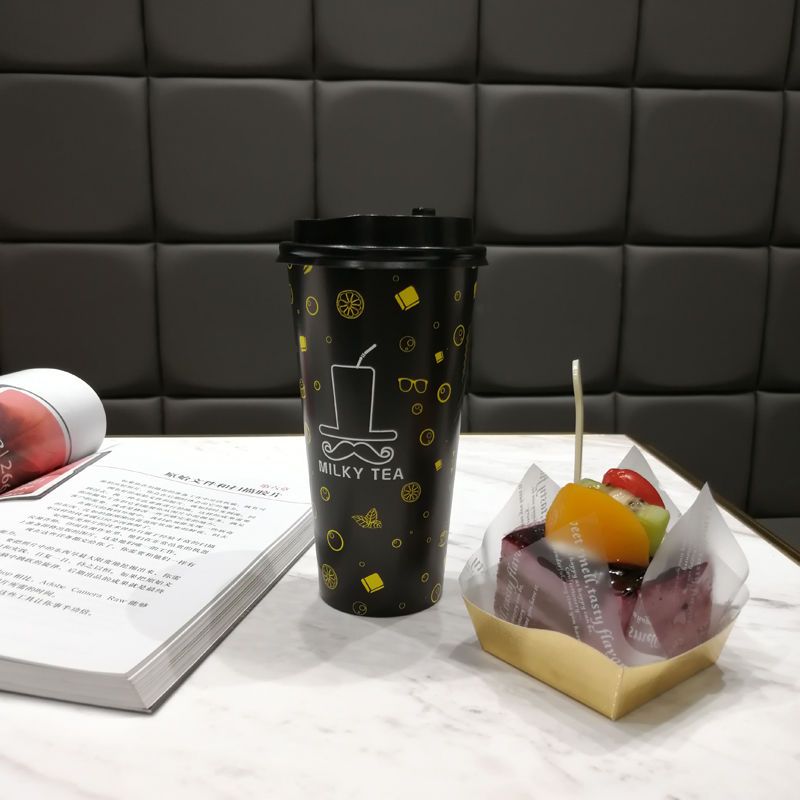 网红奶茶杯带盖一次性纸杯咖啡杯商用外带打包杯豆浆杯热饮杯家用|500毫升杯先生 不带盖100个