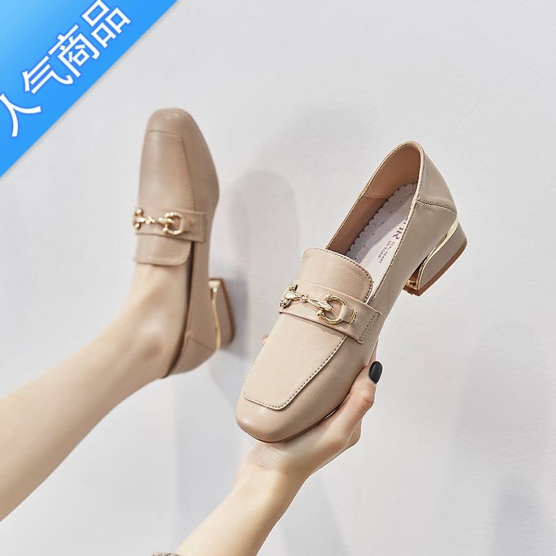 SUNTEK2023年新款软底粗跟单鞋英伦小皮鞋夏季乐福鞋女低跟休闲图片