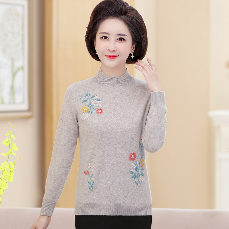 正品EERDS羊绒衫毛衣女妈妈装洋气打底衫上衣中年女士毛衣老年人冬季羊绒衫半高领中老年貂绒毛衣女打底衫加肥加大码女装高清大图
