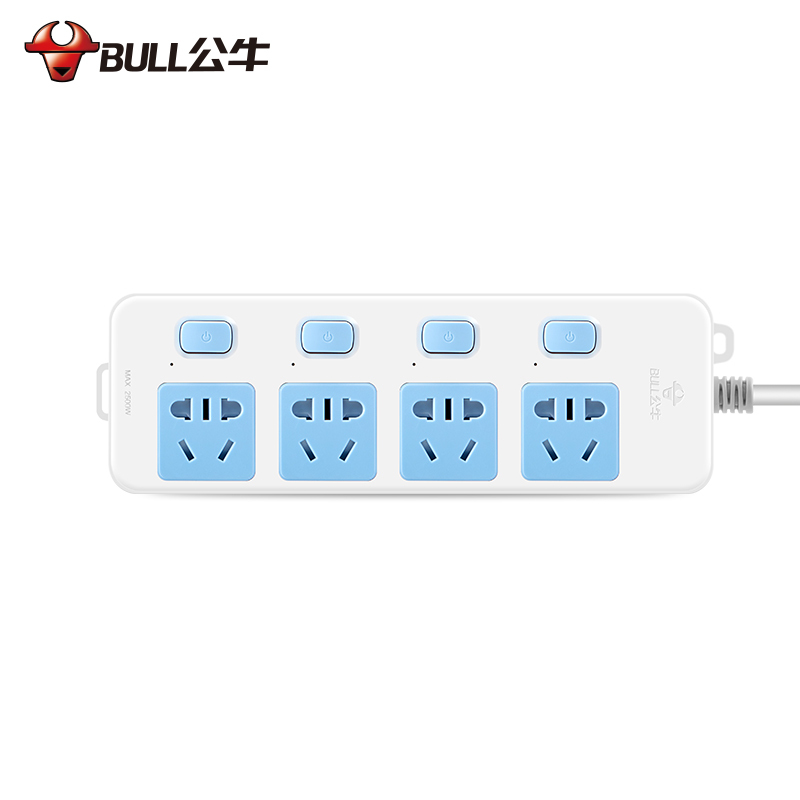 公牛(bull)GN-315全长10米4插位分控关插座板插线板插排插接线板拖线板电插座面板保护智能电器白色