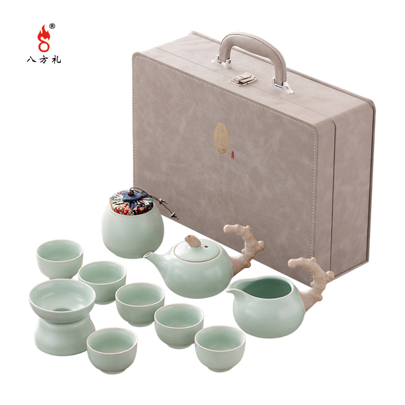 八方礼BFL2024-15好事将发生11入壶210ml杯40ml茶壶1茶海1茶叶罐1茶漏1茶托1茶杯6(单位:套) 豆青
