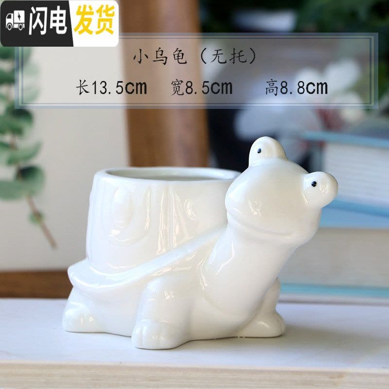 三维工匠创意多肉白色动物陶瓷小花盆家用植物陶瓷盆卡通萌萌可爱阳台个性 小乌龟(无托) 小花盆容器图片