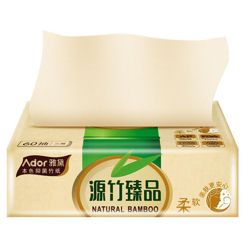 雅黛(Ador) 抽纸 本色纸3层60抽*6包 (小规格(短幅))源竹臻品