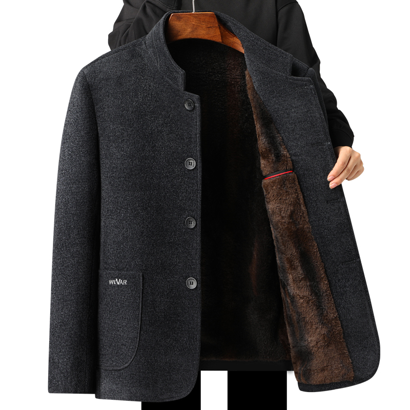 啄木鸟爸爸冬装毛呢棉服外套加绒加厚款中老年棉衣男爷爷保暖棉绒高清大图