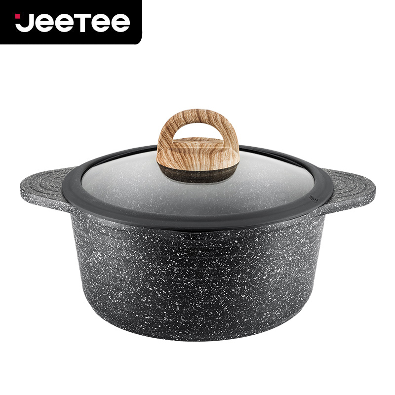 Jeetee吉特不粘少油烟麦饭石汤锅不粘锅蒸锅炖锅熬粥煲汤家用平底锅具28cm燃气灶电磁炉通用MFTG001-28G带盖