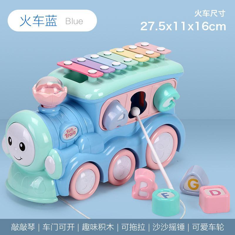 儿童巴士手敲琴八音琴宝宝敲击乐器 婴幼儿02玩具1-3岁6个月8 火车敲琴-宝石蓝