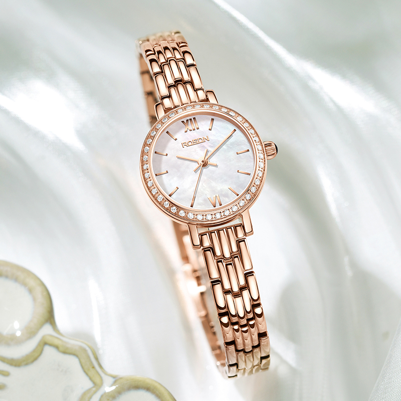 劳士顿rosdn手表女士正品石英表日历防水时尚休闲薄款大气镶钻小巧