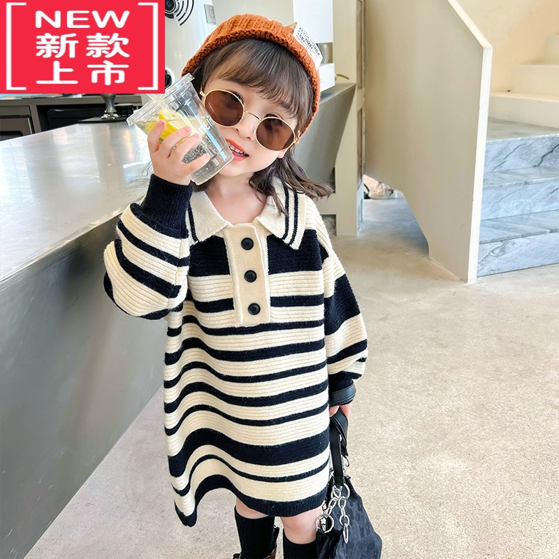 可莉允女童秋装毛衣裙韩版2022新款儿童洋气童装小女孩中长款针织衫外套