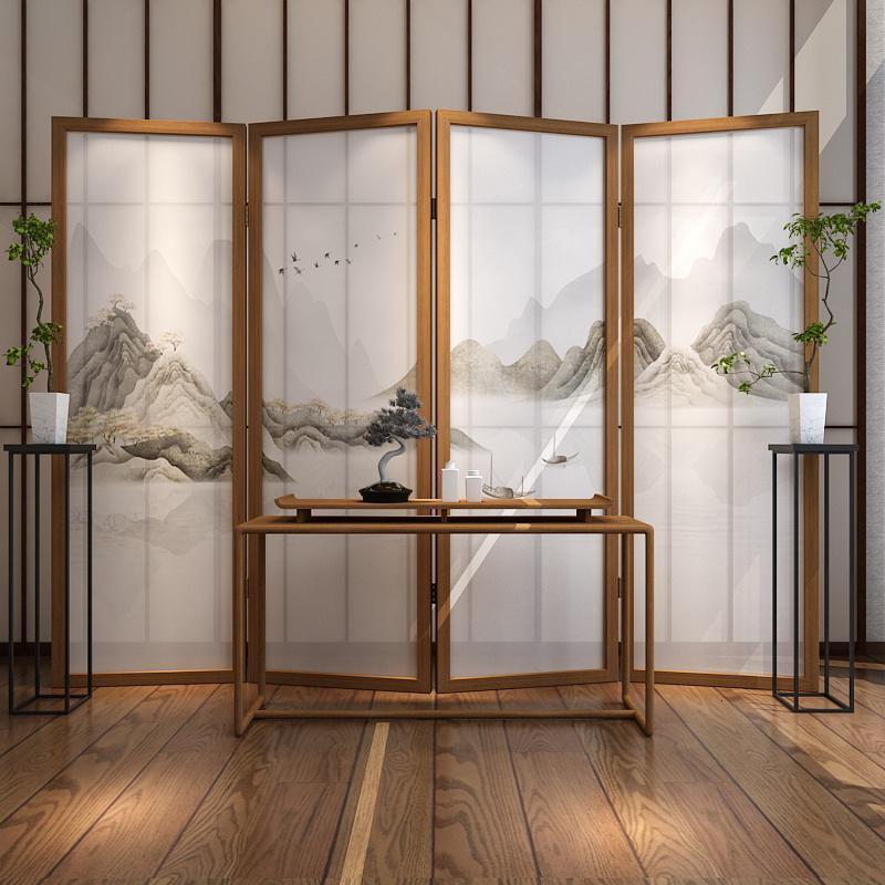 bonjean新中式办公室屏风折叠移动客厅隔断装饰简约现代玄关山水移动