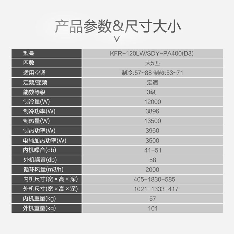 美的 KFR-120LW/SDY-PA400(D3) 5匹 定速冷暖柜机空调