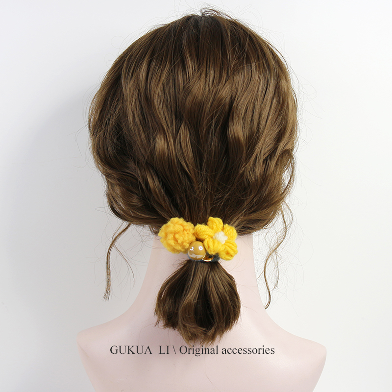 GUKUA LI小姐原创设计针织毛球发圈可爱仙女头绳马尾扎头发饰发绳 蓝色