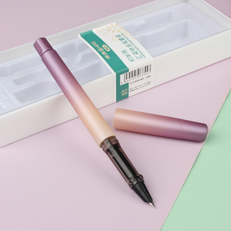 HERO英雄钢笔3951清新渐变色可替换墨囊小学生用三年级女生男士墨水暗尖铱金笔练字书写财务特细EF尖0.38mm高清大图