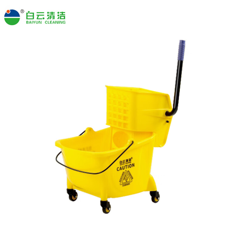 白云清洁轻便式单桶脚踩排水榨水车下压式拖把桶可 AF08080B高级单桶榨水车32L高清大图