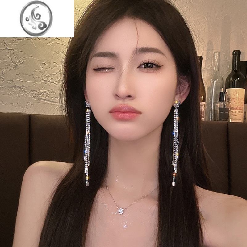 JiMi超闪流苏耳环耳饰女气质长款网红2023年新款潮耳坠法式高级感耳环