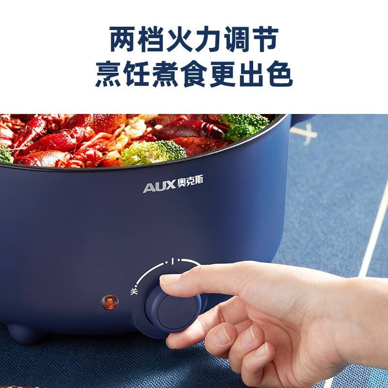 奥克斯(AUX)电煮锅HX-30B02配蒸笼 电热锅 电火锅 电蒸锅 电锅家用多功能多用途锅火锅锅一体锅