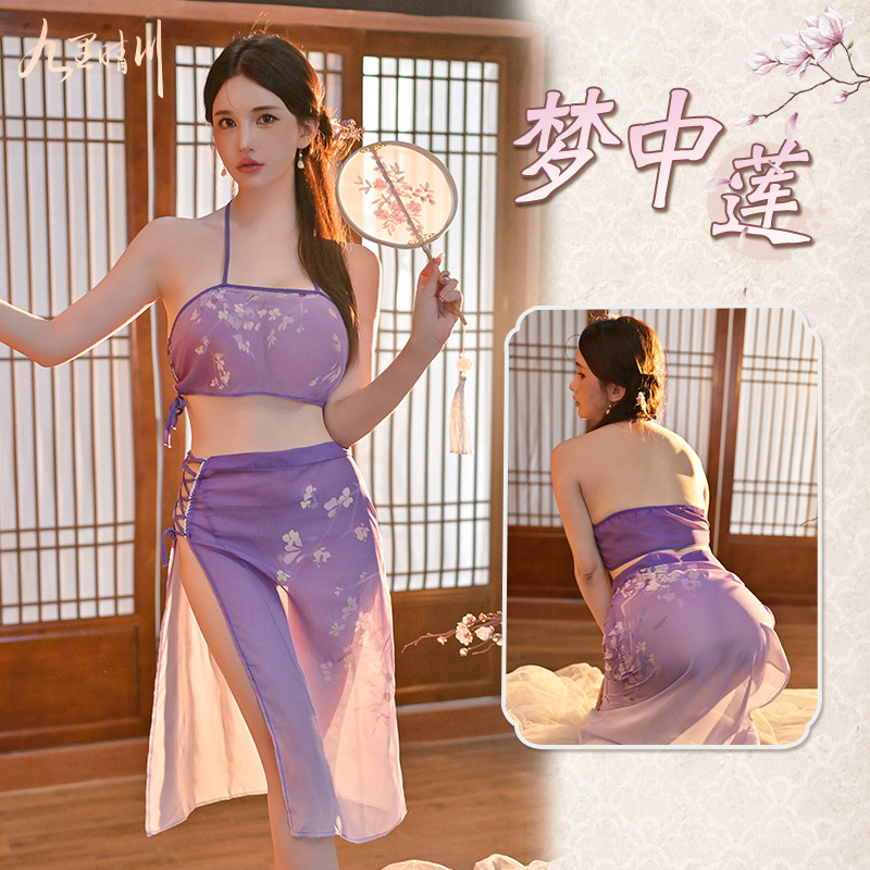 九里晴川汉服古风异域风情敦煌飞天舞蹈情趣内衣免脱性感睡衣 九里晴川TZ096[梅花古风套装-紫] 均码高清大图