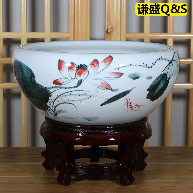 色釉复古小号24cm(无底座赠品) 陶瓷鱼缸景德镇陶瓷家用水缸养金鱼缸