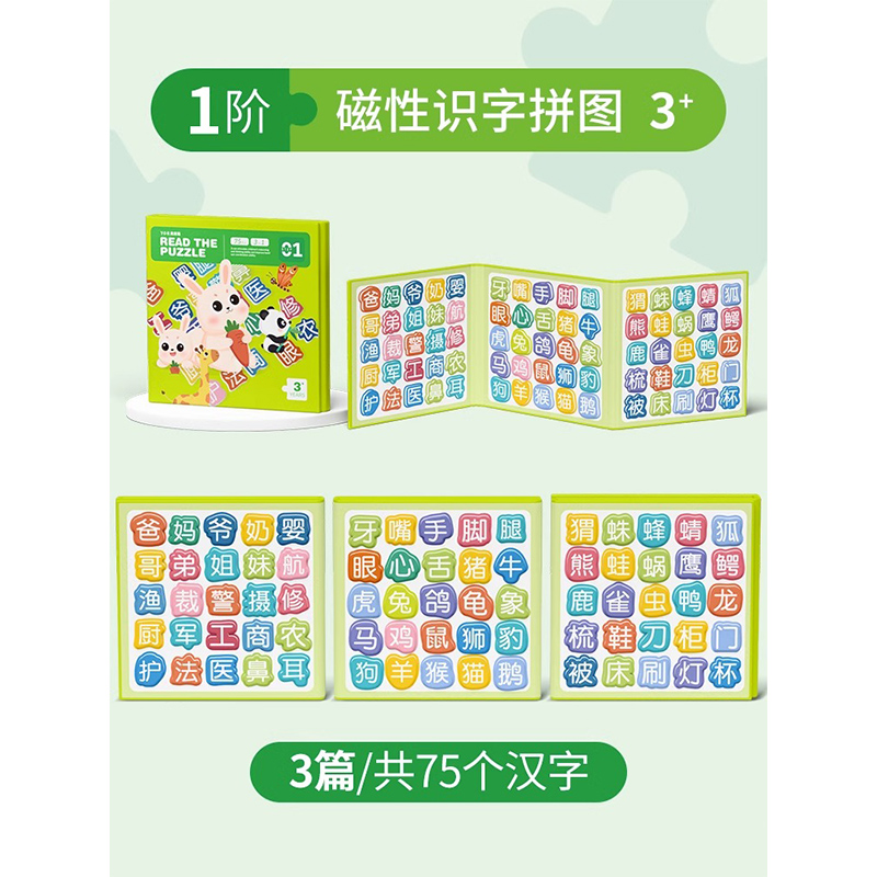 宝宝幼儿磁性识字拼图拼板磁力汉字认字3到6岁儿童早教男女孩玩具 磁性识字拼图【1阶】