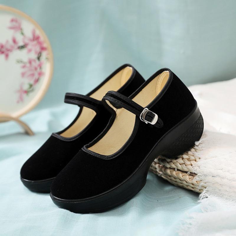 老北京布鞋女单鞋上班跳舞软底黑色布鞋女工作鞋舒适厚底妈妈鞋黑色